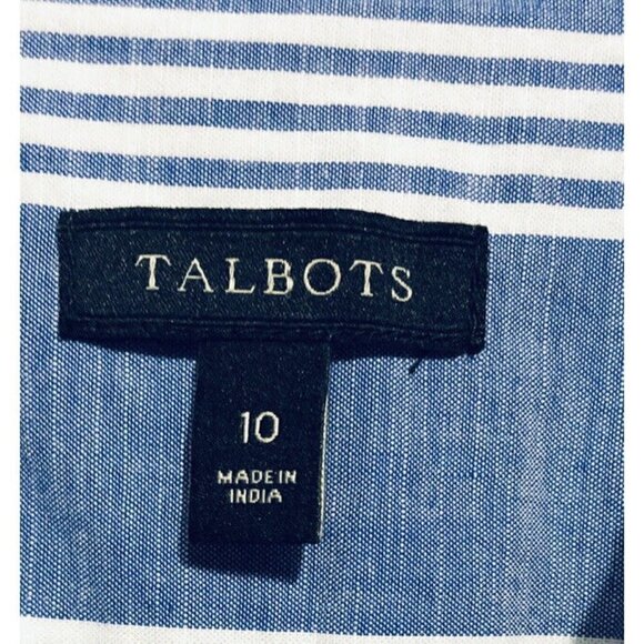 Talbots Top Womens Size 10 Blue White Striped Button Up Roll Tab Sleeves - Picture 5 of 6
